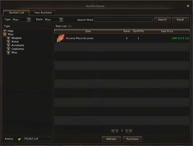 L2Vex Auction House item list