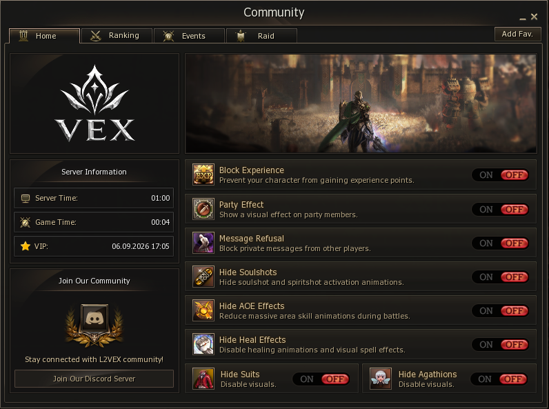 L2Vex Community Board home controls