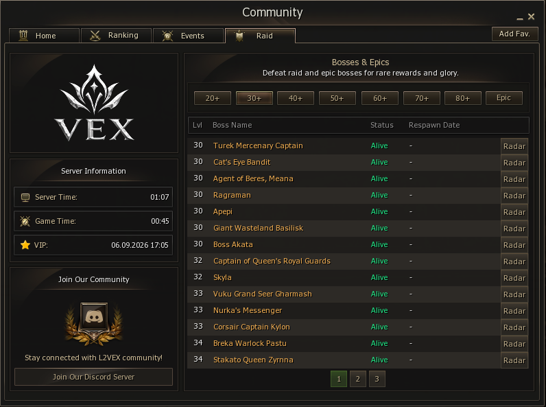 L2Vex Community Board raid page