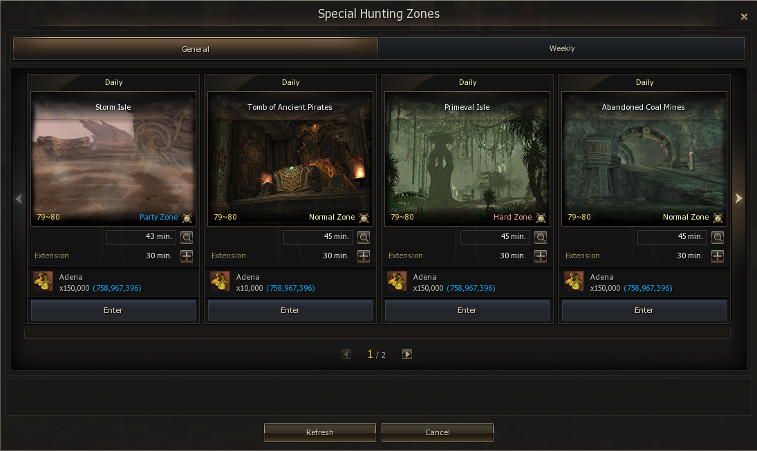 L2Vex instance zone selection window