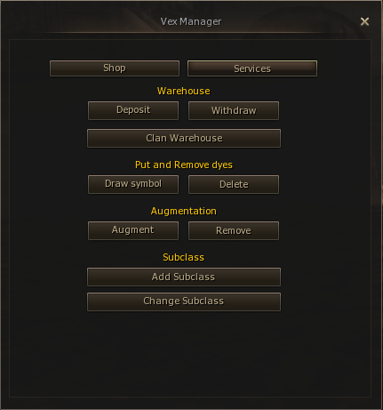 Ludina Vex Manager services menu