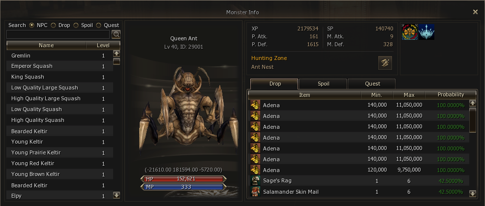 L2Vex NPC and Item Info database window